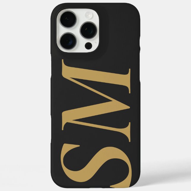 Coques Case-Mate iPhone Élégant or noir gras monogramme initial (Verso)