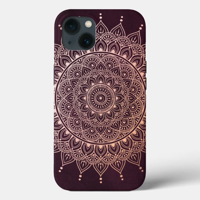 Coques Case-Mate iPhone Elégant or Rose sur la Bourgogne Floral Henna Mand (Verso)