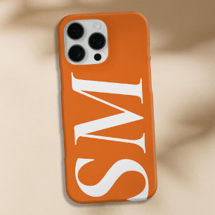Coques iPhone 16 Pro Max Élégant orange blanc gras monogramme initial