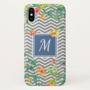 Etui iPhone Case-Mate Élégant Orange Floral Chevron Chic Blue Monogram