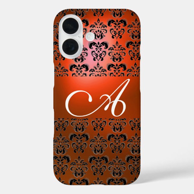 COQUES Case-Mate iPhone ÉLÉGANT ORANGE ROUGE NOIR DAMASK MONOGRAM (Verso)