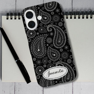Coques iPhone 16 Élégant Paisley Noir et Blanc – Rétro Oriental