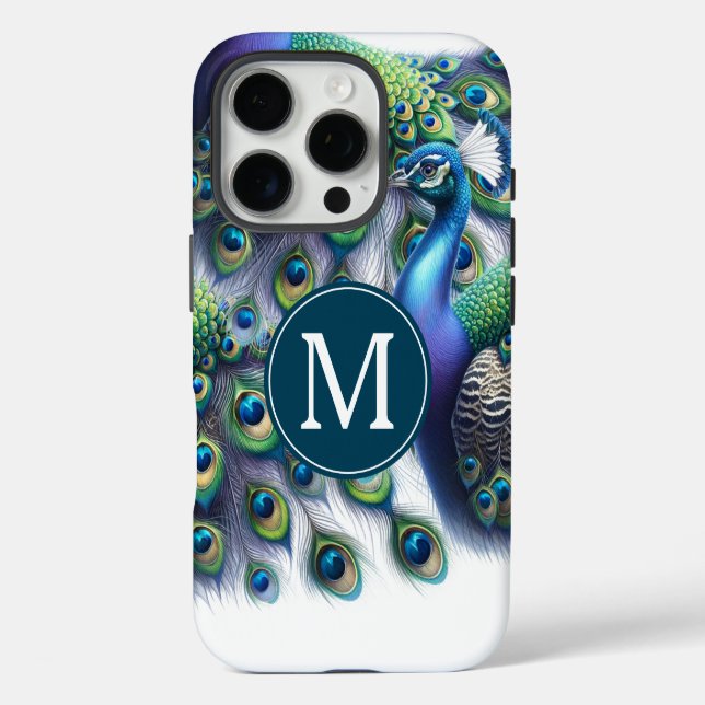 Coques Case-Mate iPhone Élégant paon monogramme (Verso)