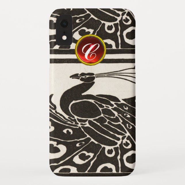 COQUES Case-Mate iPhone ÉLÉGANT PAON NOIR BLANC RUBIS ROUGE GEMME MONOGRAM (Dos)