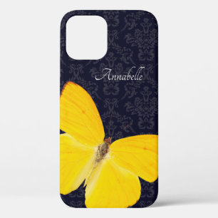 Case-Mate iPhone Case Elégant Papillon jaune Noir Damas Ajouter un nom
