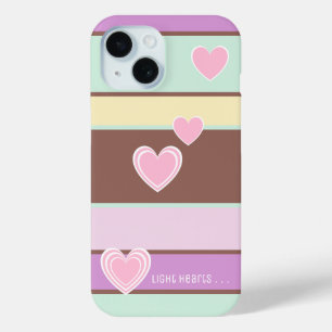 Coque Pour iPhone 15 Elégant Pastel Stripes Personnalisé, Coeurs Roses