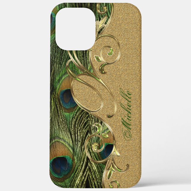 Coques Case-Mate iPhone Elégant Peacock Feathers Golden Monogram (Verso)