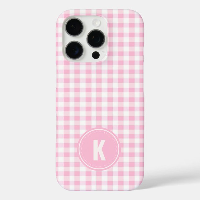 Coques Case-Mate iPhone Elegant Pink and White Gingham Pattern Monogram (Verso)