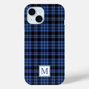 Coque Pour iPhone 15 Élégant Plaid bleu Monogramme