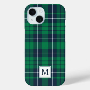 Coque Pour iPhone 15 Élégant Plaid vert Monogramme