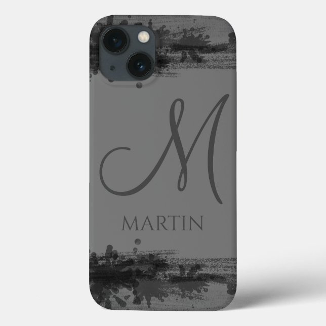 Coques Case-Mate iPhone Élégant professionnel gris et noir Monogramme (Verso)