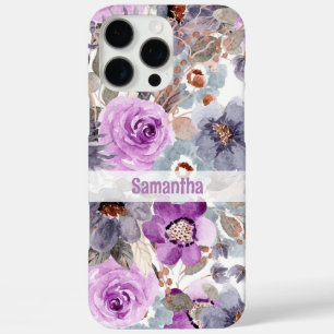 Coques iPhone 16 Pro Max Élégant Purple Floral Nom personnalisé