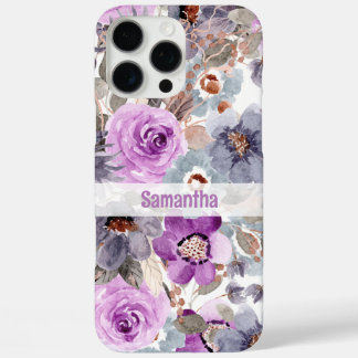 Coques iPhone 16 Pro Max Élégant Purple Floral Nom personnalisé