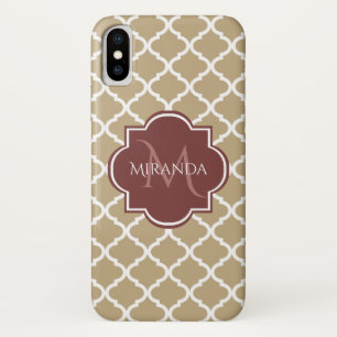 Coque Case-Mate Pour iPhone Élégant Quatrefeuilles Marron et Monogramme Bourgo
