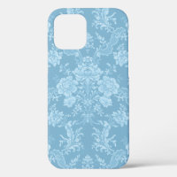 Élégant Romantique Chic Floral Damask-Pastel Bleu
