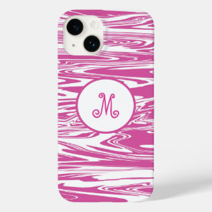 Coque Pour iPhone 14 Élégant rose blanc Monogramme élégant Personnalise