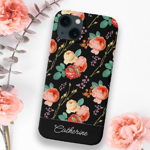Case-Mate iPhone Case Élégant rose chic roses Floral sur noir