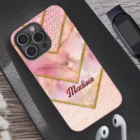 Elégant rose en or girly géométrique Coque-Mate iP
