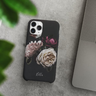 Coque Pour iPhone 14 Élégant Rose floral foncé personnalisé