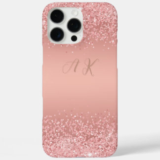 Coques iPhone 16 Pro Max Elegant Rose Gold Luxe Shimmer Monogram 