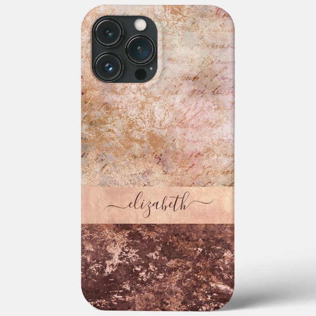 Coques Case-Mate iPhone Élégant Rose Gold Marble Agate Script (Verso)