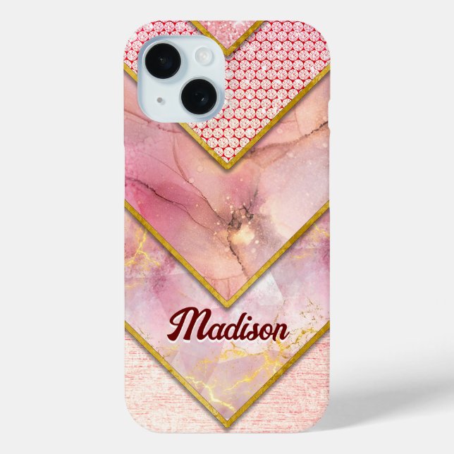 Coques Case-Mate iPhone Elégant rose or girly géométrique (Verso)
