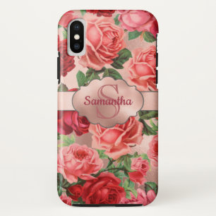 Case-Mate iPhone Case Élégant rose rose Vintage Roses Floral Monogramme