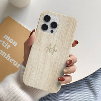 Coques iPhone 16 Pro Élégant rustique Beige clair effet de bois Monogra