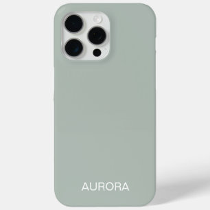 Coque iPhone 15 Pro Max Elégant Sage Green Nom personnalisé -