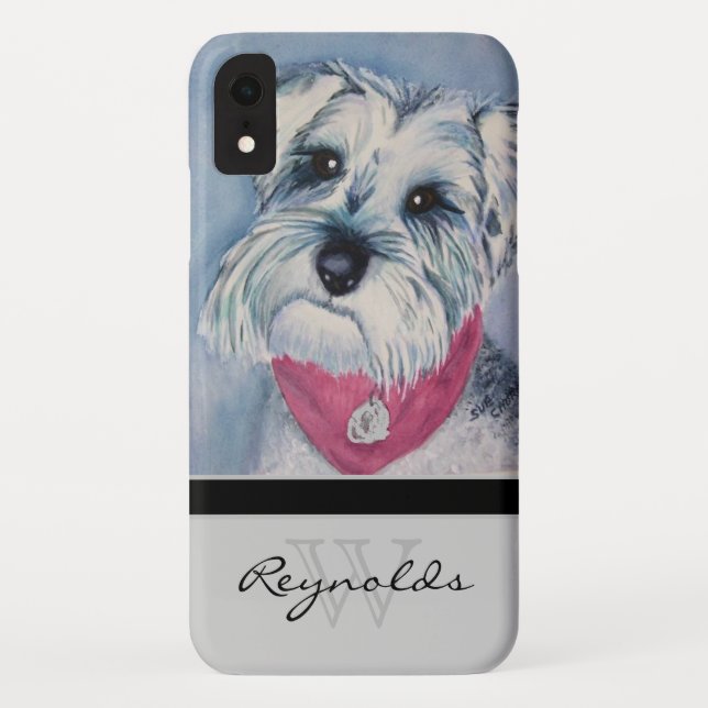 Coques Case-Mate iPhone Elégant Schnauzer moderne avec Monogramme noir Nom (Dos)