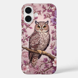 Coques iPhone 16 Elégant Scops Owl Purple Floral