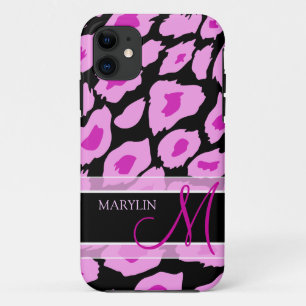 Coque iPhone 11 Élégant taches de léopard pourpre et rose avec 