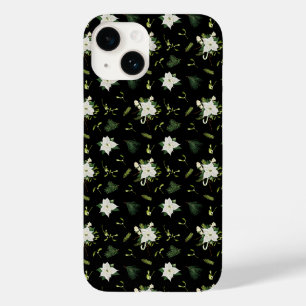Coque Pour iPhone 14 Élégant Vert Blanc Floral Noir