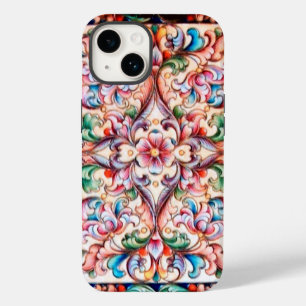 COQUE POUR iPhone 14 ÉLÉGANT VERT BLEU ROSE ROUGE ROUGE IMAGINAIRE FLOR