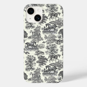 Coque Pour iPhone 14 Elégant Vintage Chic Black White Horse Toile
