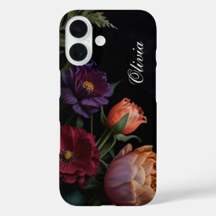 Coques iPhone 16 Elégant vintage peachy rouge floral moody boho