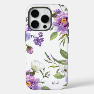 Coques iPhone 16 Pro Élégant violet fleuri Botanique Personnalisé