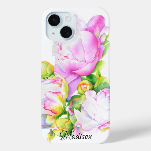 Coques Case-Mate iPhone Elégante aquarelle fleurie de pivoine rose (Verso)