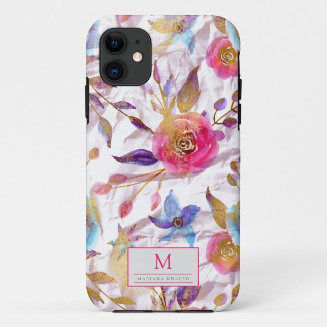 Coques Case-Mate iPhone Elégante aquarelle fleurie rose et blanc (Dos)