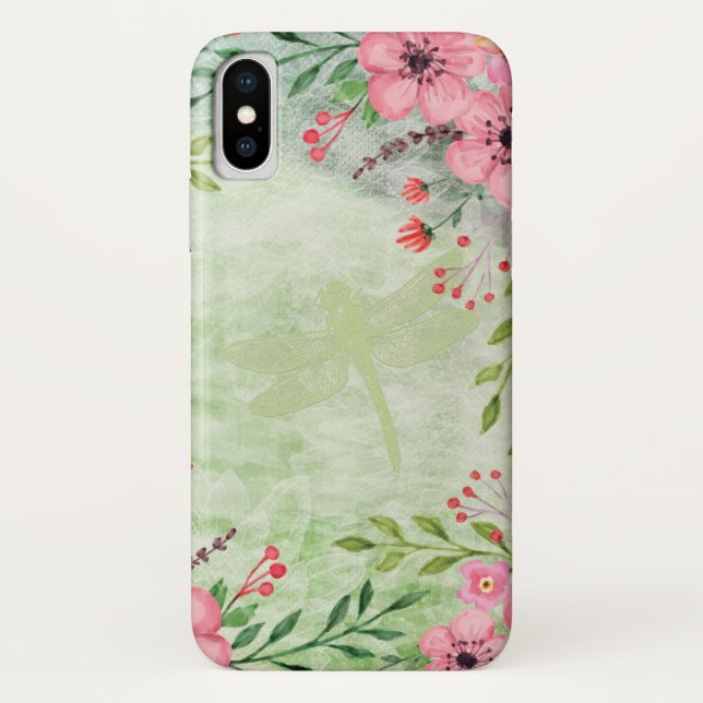 Coques Case-Mate iPhone Elégante aquarelle florale Dragonfly Art (Dos)