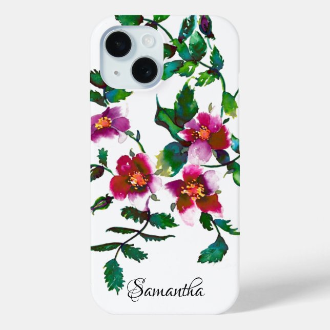 Coques Case-Mate iPhone Elégante aquarelle moderne fleur sauvage rose fonc (Verso)