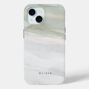 Coque Pour iPhone 15 Elégante aquarelle verte et grise