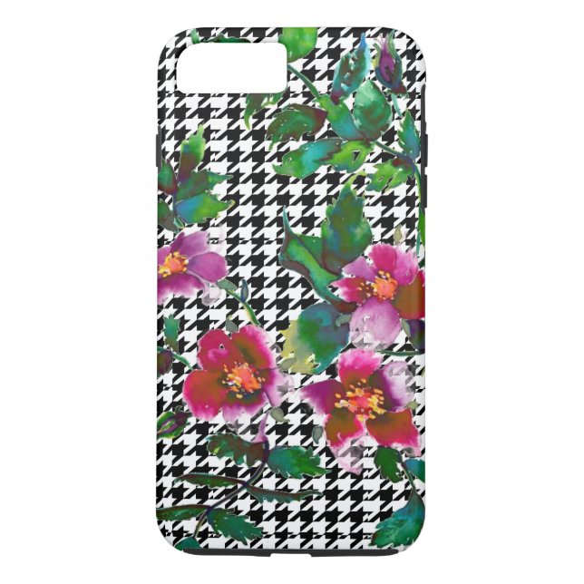 Coques Case-Mate iPhone Elégante aquarelle vintage rose roses houndstooth (Dos)