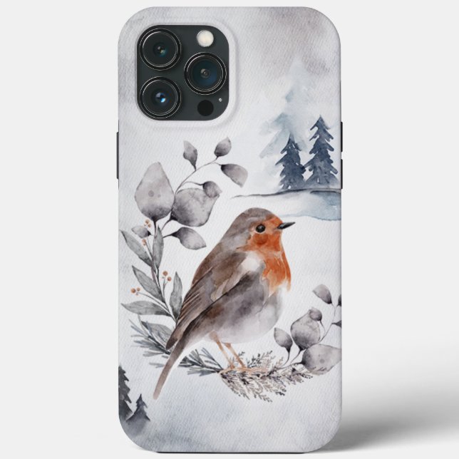Coques Case-Mate iPhone Elégante aquarelle Winter American Robin (Verso)