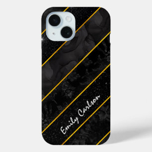 Coque Pour iPhone 15 Élégante brillance d'or noir géométrique