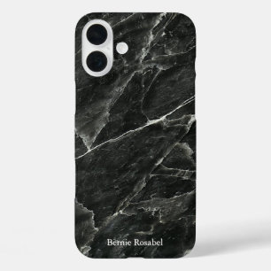 Coques iPhone 16 Plus Élégante dalle de marbre noir avec nom
