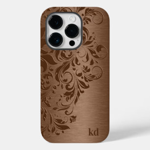 Coque Pour iPhone 14 Pro Élégante Dentelle Florale Brown Sur Brown