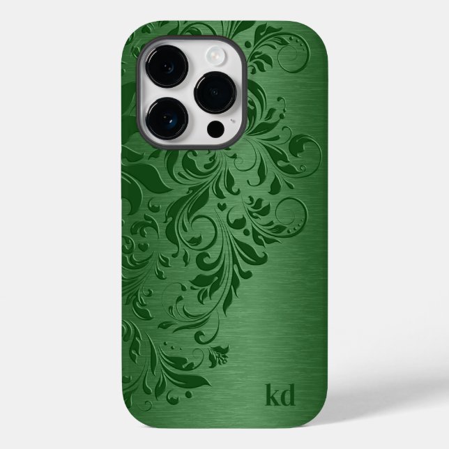 Coques Case-Mate iPhone Élégante Dentelle Florale Verte Sur Vert (Verso)