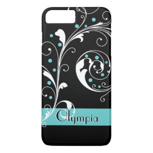 Etui iPhone Case-Mate Élégante feuille florale noir, aqua fleurit