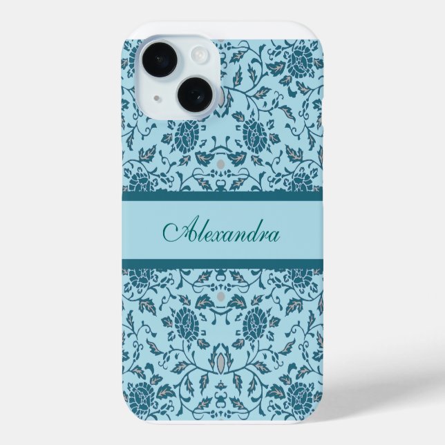 Coques Case-Mate iPhone Elégante Fleur Turquoise Damas (Verso)